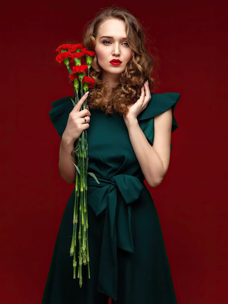 Knitee Women's Vintage Sleeveless Ruffle High Waist Wide Leg Romper Formal Long Jumpsuit with Belt (A-Dark Green, Large) - Image 4